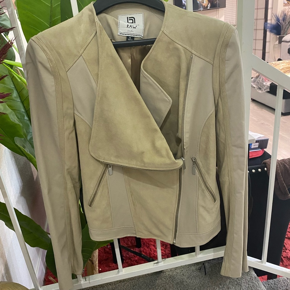 Blanc Noir Women's Beige Leather Jacket